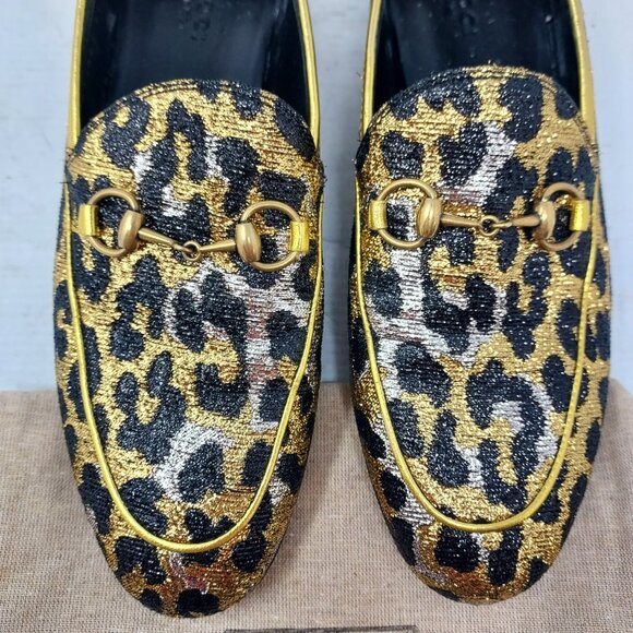 Gucci Jordaan Gold Black Leopard Horsebit Loafer Shoe - Picture 5 of 11